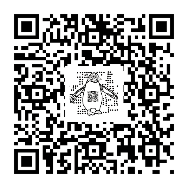 A QR code with the Model Citizen Developer penguin in the middle